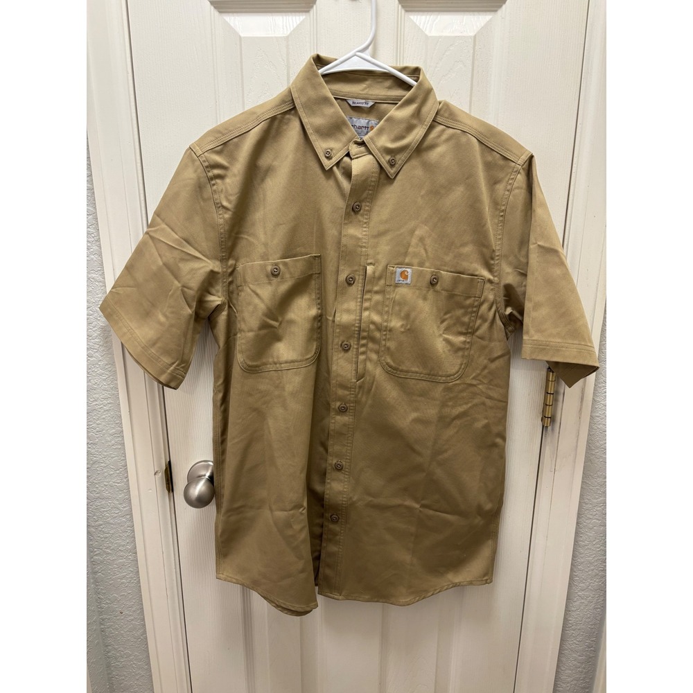 Carhartt Mens Khaki‎ Relaxed Fit Short Sleeve Button Up Work Shirt Medium